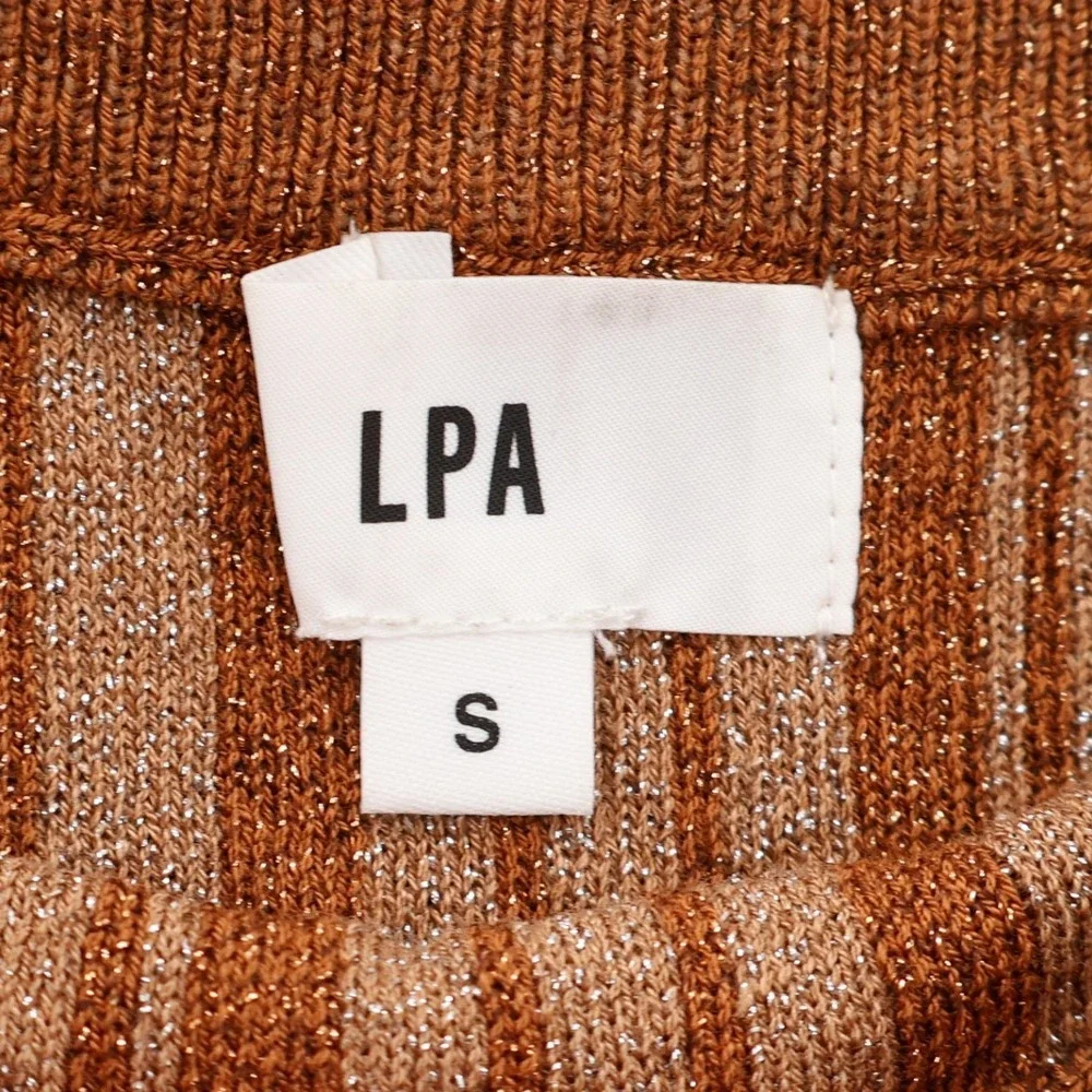 LPA Revolve Vance Midi Knit Skirt Metallic Stripe Bronze Gold Pearl Size‎ S